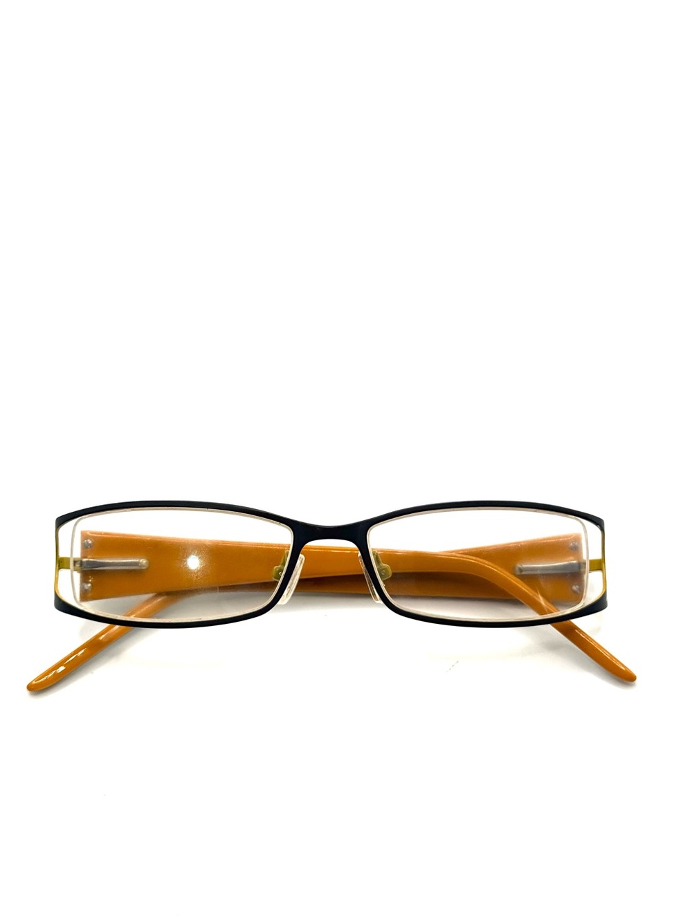 NWOT Black & Orange Rectangular Eyeglass Frames Spring Hinge Laser Cut
